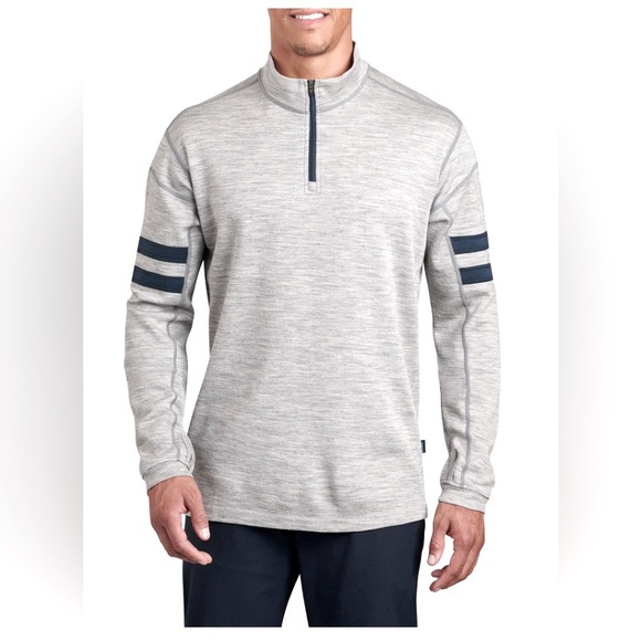 Kuhl Team Light 1/4 Zip Pullover Sweater Men's Large Merino Wool Grey and Black - Picture 1 of 8